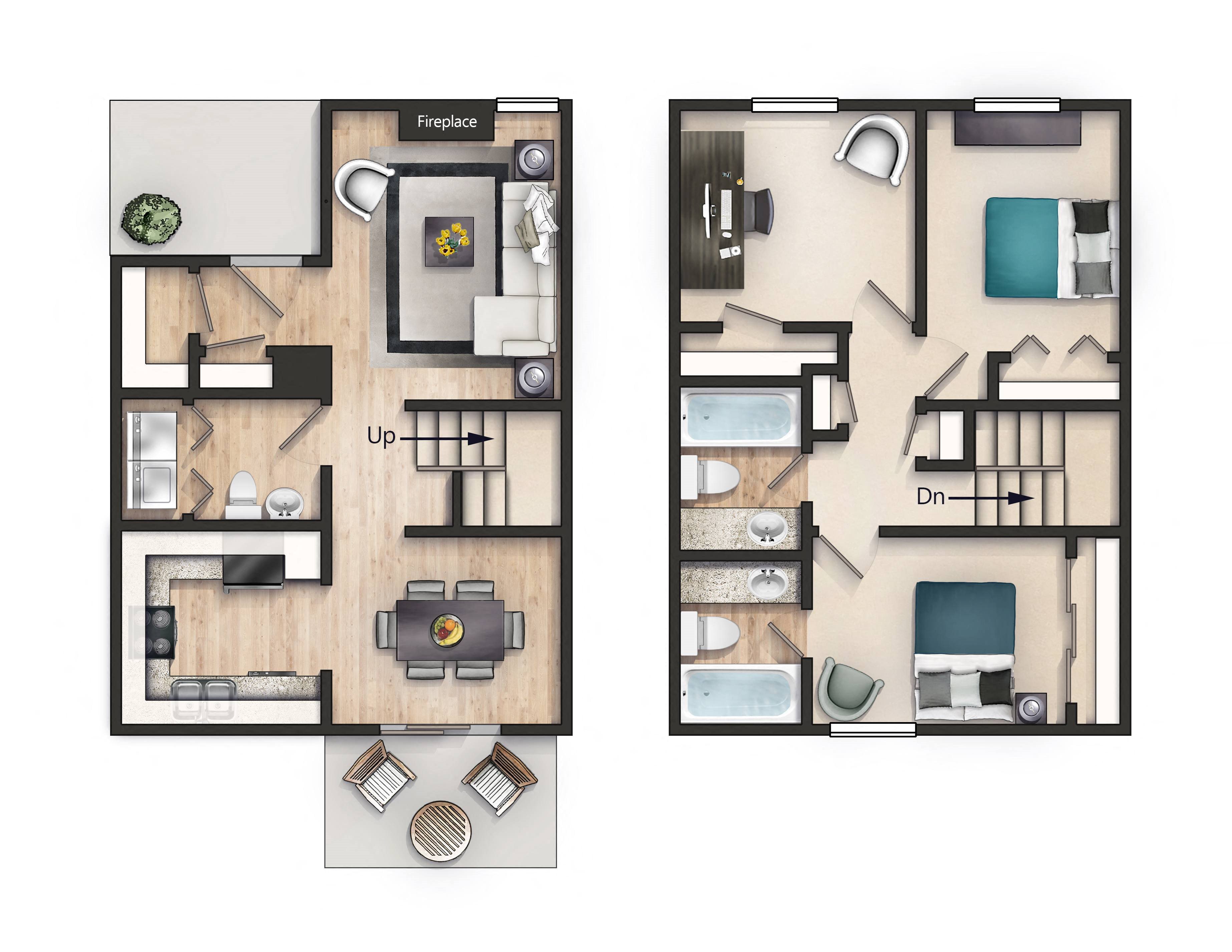 Amour Floor Plan 1415 Square-Foot Amour Floor Plan at Mirabelle Apartments, Mobile, Alabama